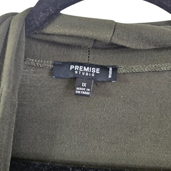 Premise Studio Dark Olive Green Cardigan Plus Size 1X Jersey Fabric - Picture 3 of 7